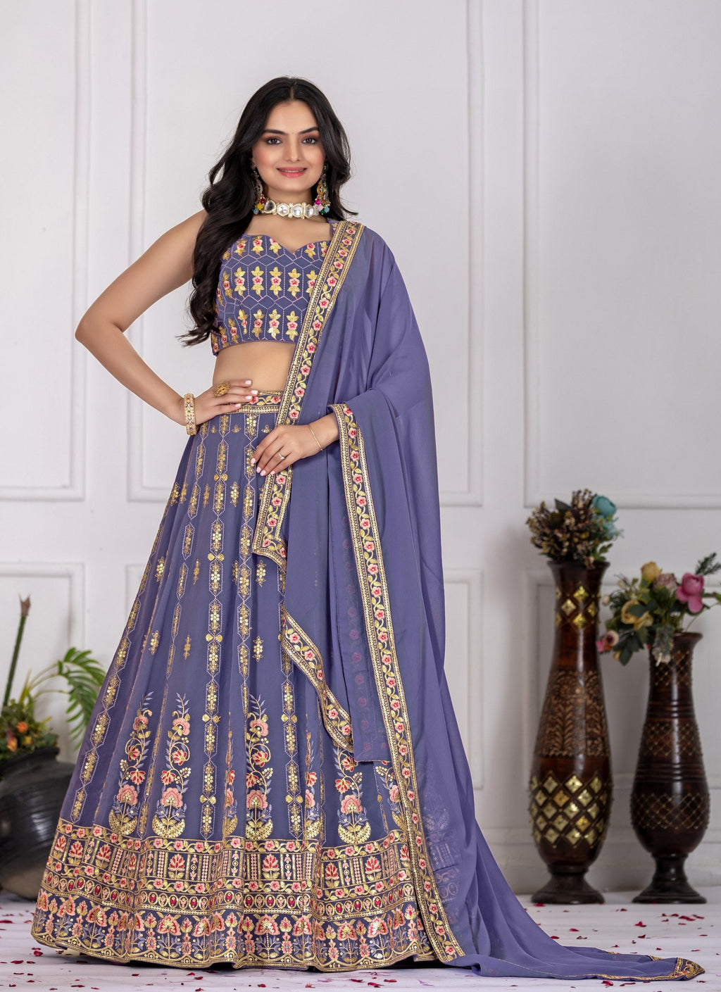 Lehenga Mart Rosy Purple Georgette Desigenr Wedding Lehnega Choli