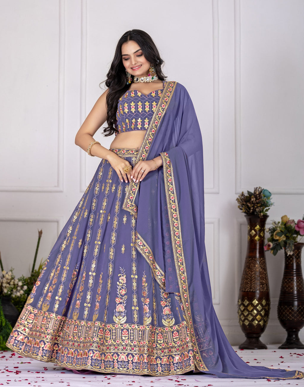 Lehenga Mart Rosy Purple Georgette Desigenr Wedding Lehnega Choli