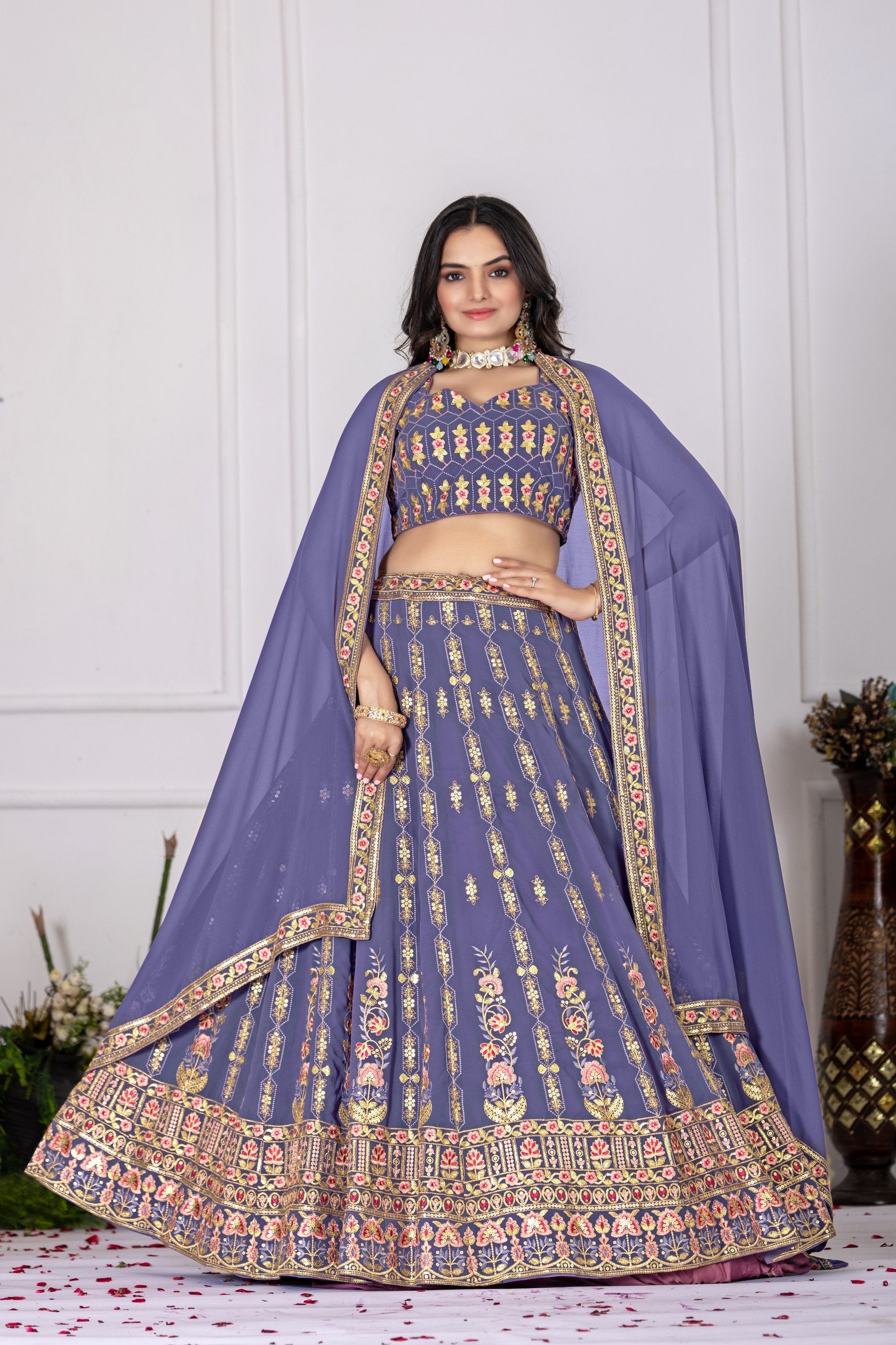Lehenga Mart Rosy Purple Georgette Desigenr Wedding Lehnega Choli