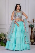 Lehenga Mart Skyblue Georgette Desigenr Wedding Lehnega Choli