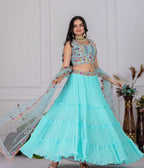 Lehenga Mart Skyblue Georgette Desigenr Wedding Lehnega Choli