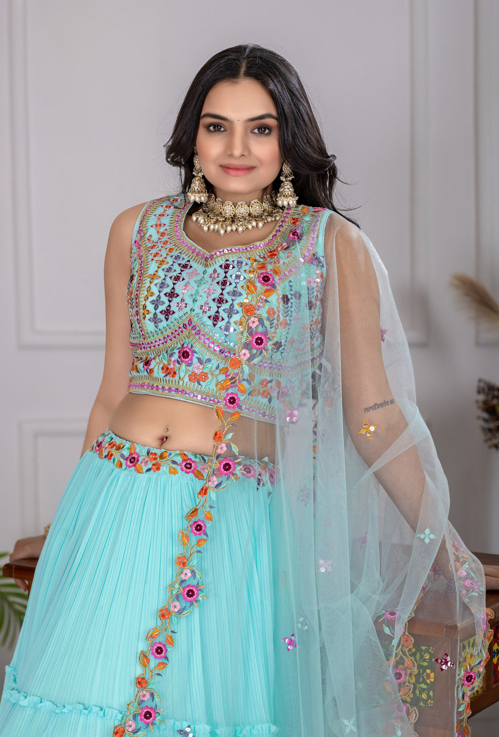 Lehenga Mart Skyblue Georgette Desigenr Wedding Lehnega Choli