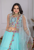 Lehenga Mart Skyblue Georgette Desigenr Wedding Lehnega Choli