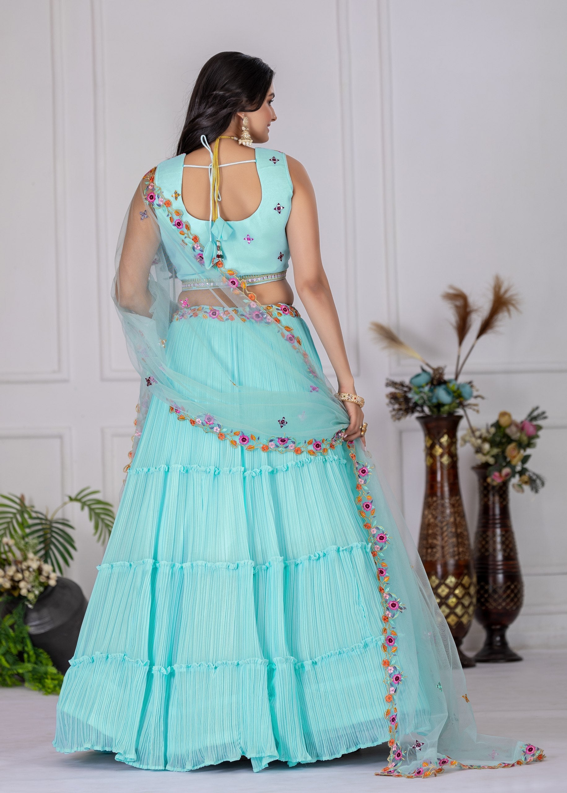 Lehenga Mart Skyblue Georgette Desigenr Wedding Lehnega Choli