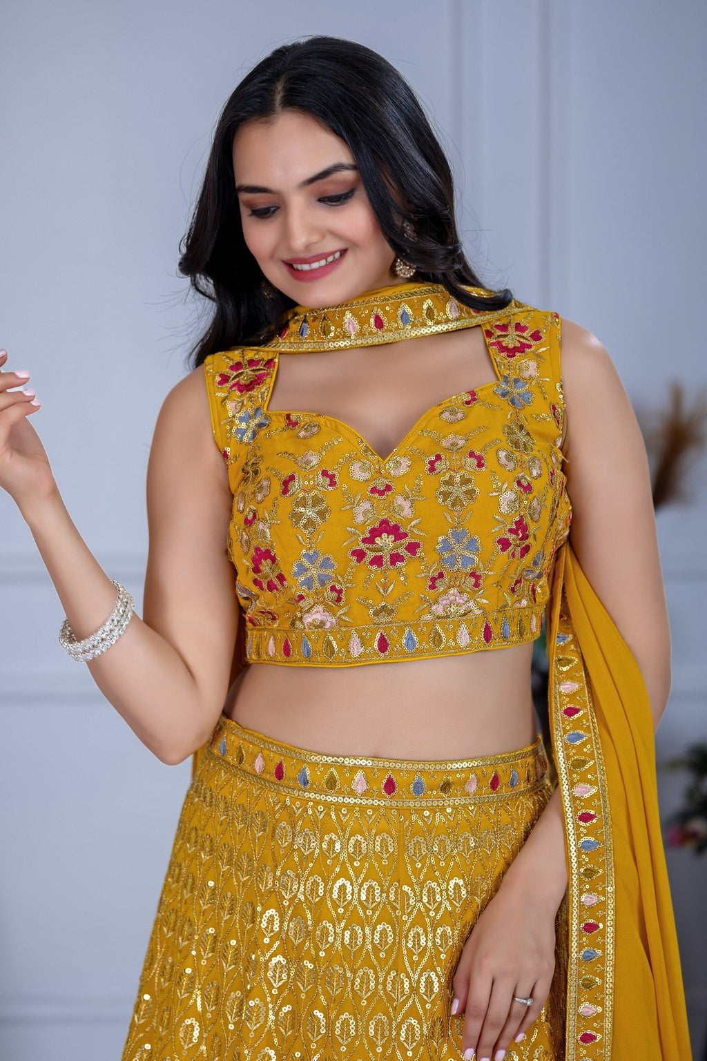 Lehenga Mart Yellow Georgette Desigenr Wedding Lehnega Choli