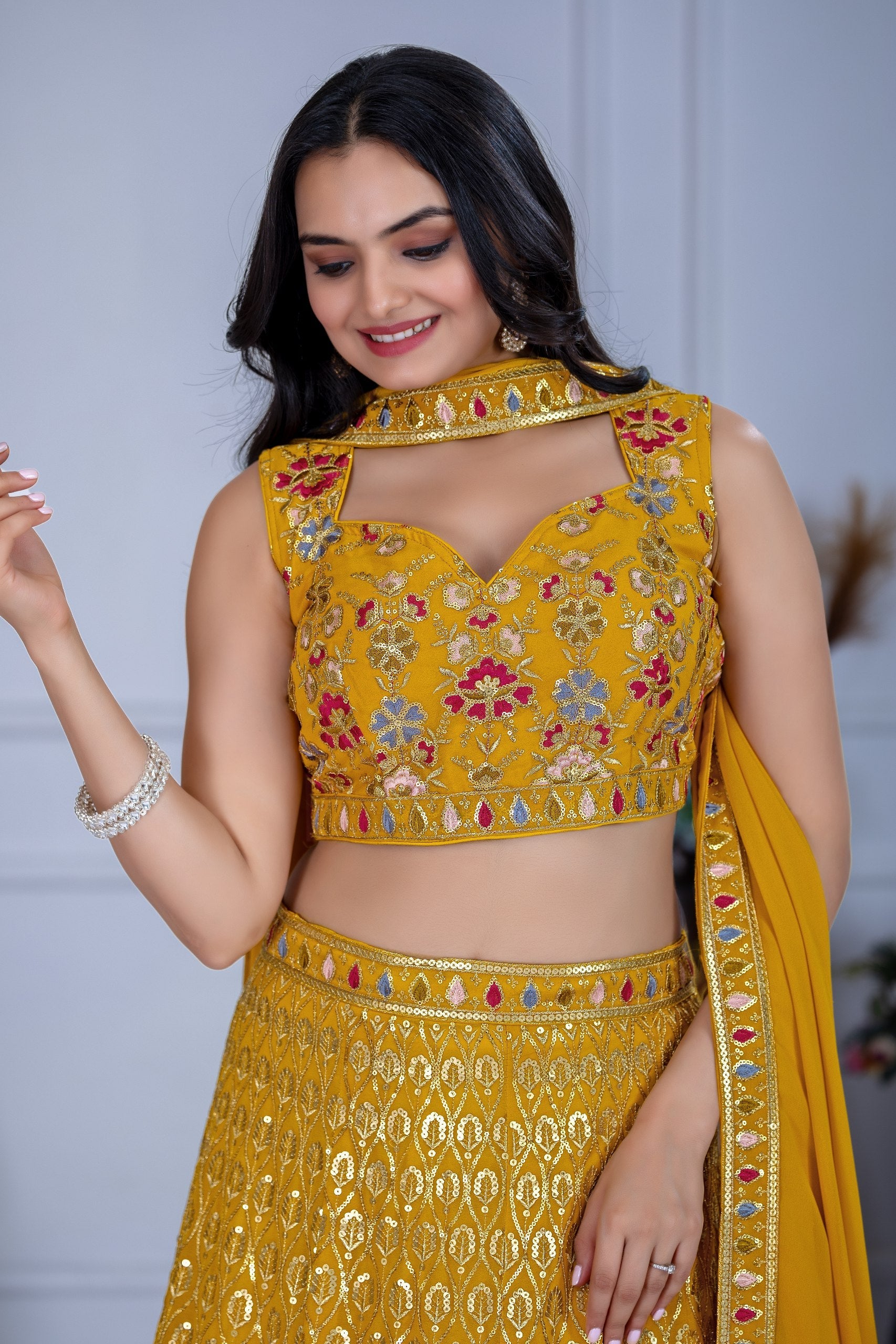Lehenga Mart Yellow Georgette Desigenr Wedding Lehnega Choli