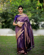 DEIANA'S Beautiful Designer Golden zari Soft Lichi Silk Saree - Purple