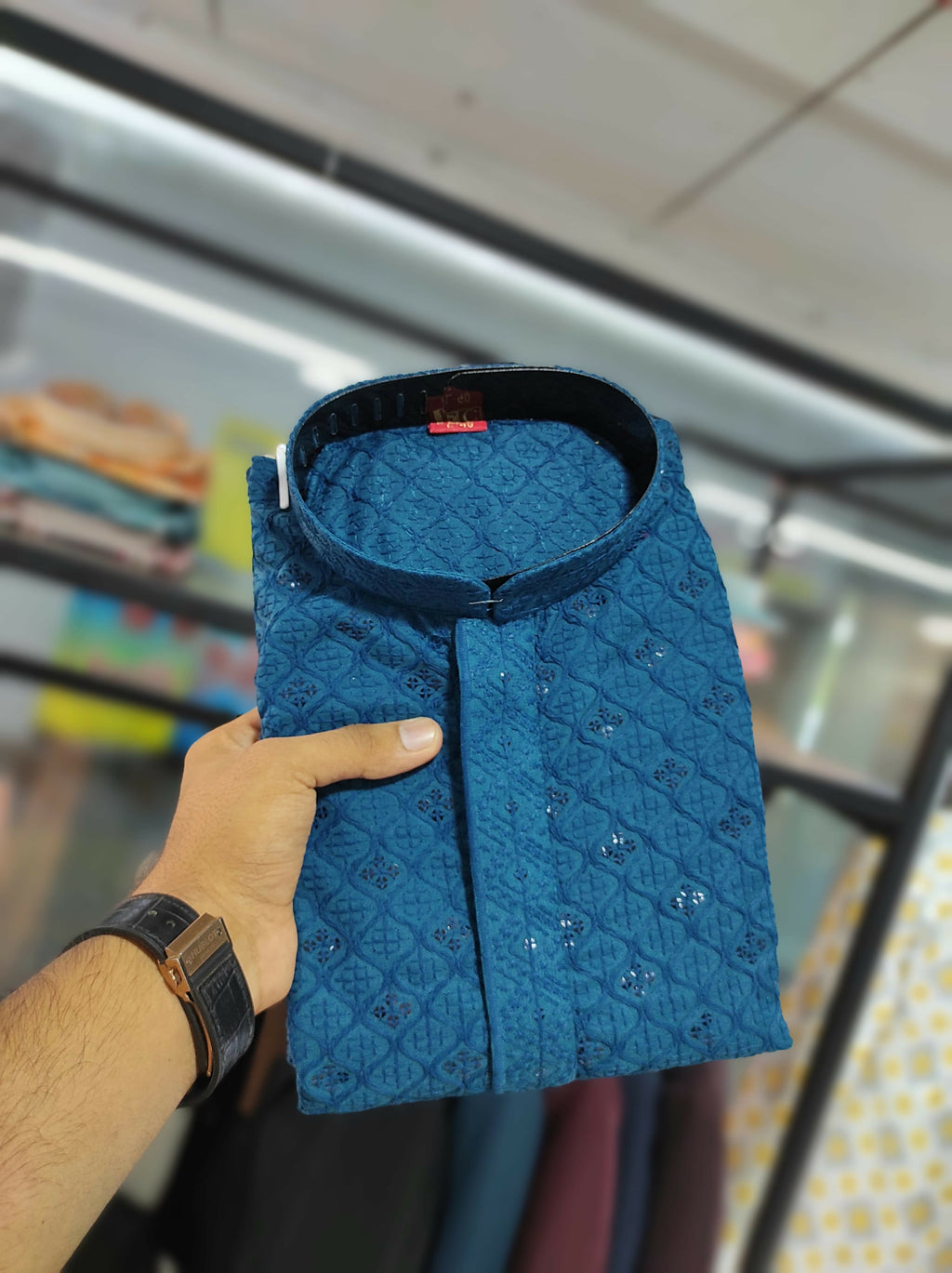 Anaita Teal Embroidered Rayon Straight Kurta - Distacart