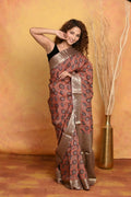 Very Much Indian Modal Silk Ajrakh Handblock Printed Natural Dyes With Designer Border Saree - Red