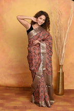 Very Much Indian Modal Silk Ajrakh Handblock Printed Natural Dyes With Designer Border Saree - Red