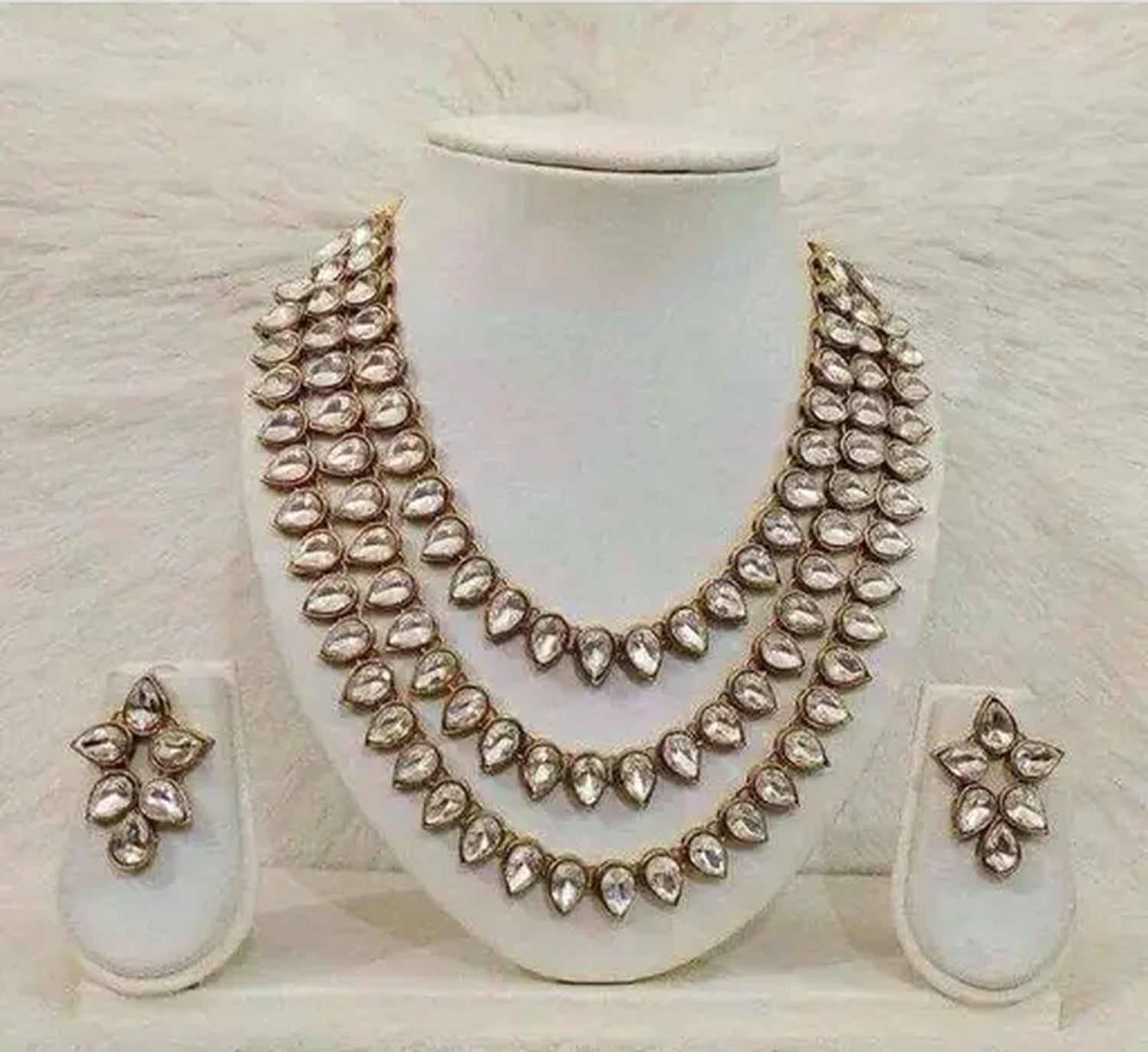 Jewel City Elegant Three-Layer Kundan Crystal Necklace Set | Royal Bridal Wedding Jewelry