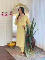 Teeya Creation Light Yellow Color Viscose Chanderi Embroidery Work Fully Stitched Kurti Set - Distacart