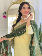 Teeya Creation Light Yellow Color Viscose Chanderi Embroidery Work Fully Stitched Kurti Set - Distacart