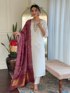 Teeya Creation White Color Roman Silk Embroidery Work Fully Stitched Kurti Set - Distacart