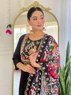 Teeya Creation Black Color Viscose Chanderi Embroidery Work Fully Stitched Kurti Set - Distacart