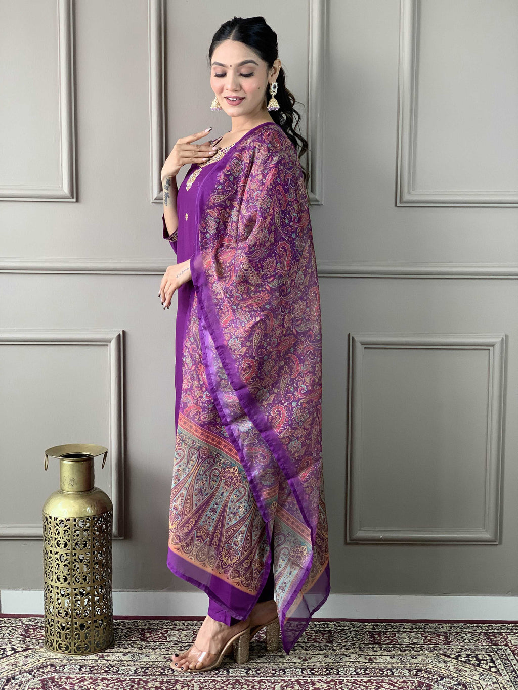 Teeya Creation Purple Color Rayon Slub Embroidery Work Fully Stitched Kurti Set - Distacart