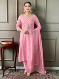 Teeya Creation Baby Pink Color Rayon Slub Embroidery Work Fully Stitched Kurti Set - Distacart