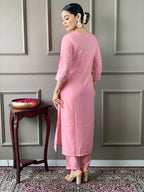 Teeya Creation Baby Pink Color Rayon Slub Embroidery Work Fully Stitched Kurti Set - Distacart