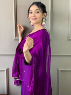 Teeya Creation Violet Color Rayon Slub Embroidery Work Fully Stitched Kurti Set - Distacart
