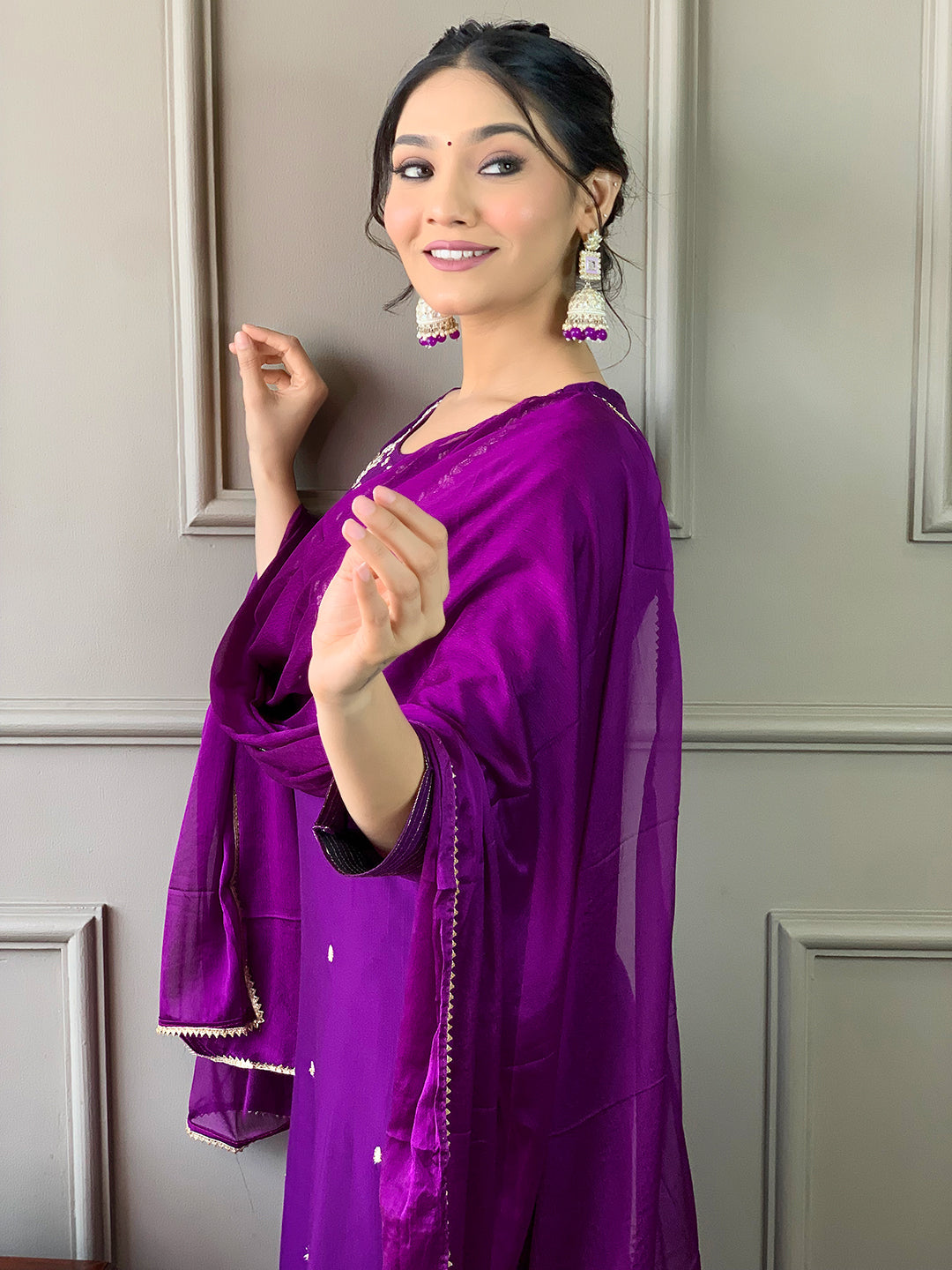 Teeya Creation Violet Color Rayon Slub Embroidery Work Fully Stitched Kurti Set - Distacart