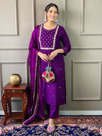 Teeya Creation Violet Color Rayon Slub Embroidery Work Fully Stitched Kurti Set - Distacart