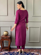 Teeya Creation Wine Color Rayon Slub Embroidery Work Fully Stitched Kurti Set - Distacart