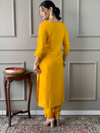 Teeya Creation Yellow Color Rayon Slub Embroidery Work Fully Stitched Kurti Set - Distacart