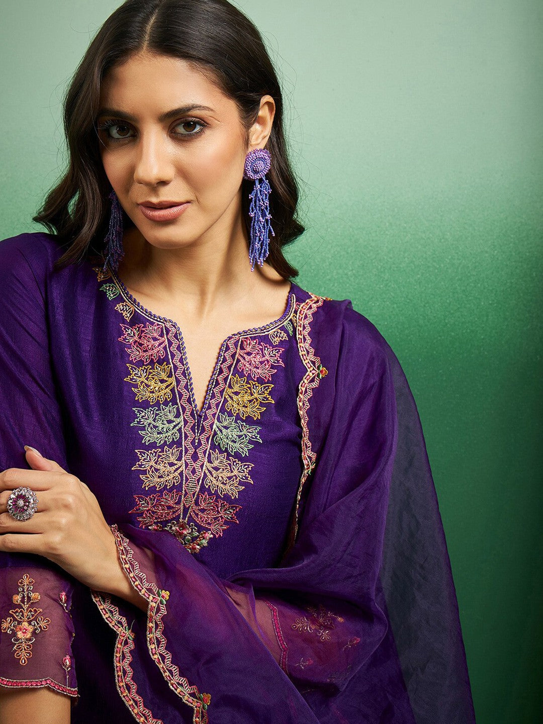 Teeya Creation Violet Color Chanderi Embroidery Work Fully Stitched Kurti Set - Distacart