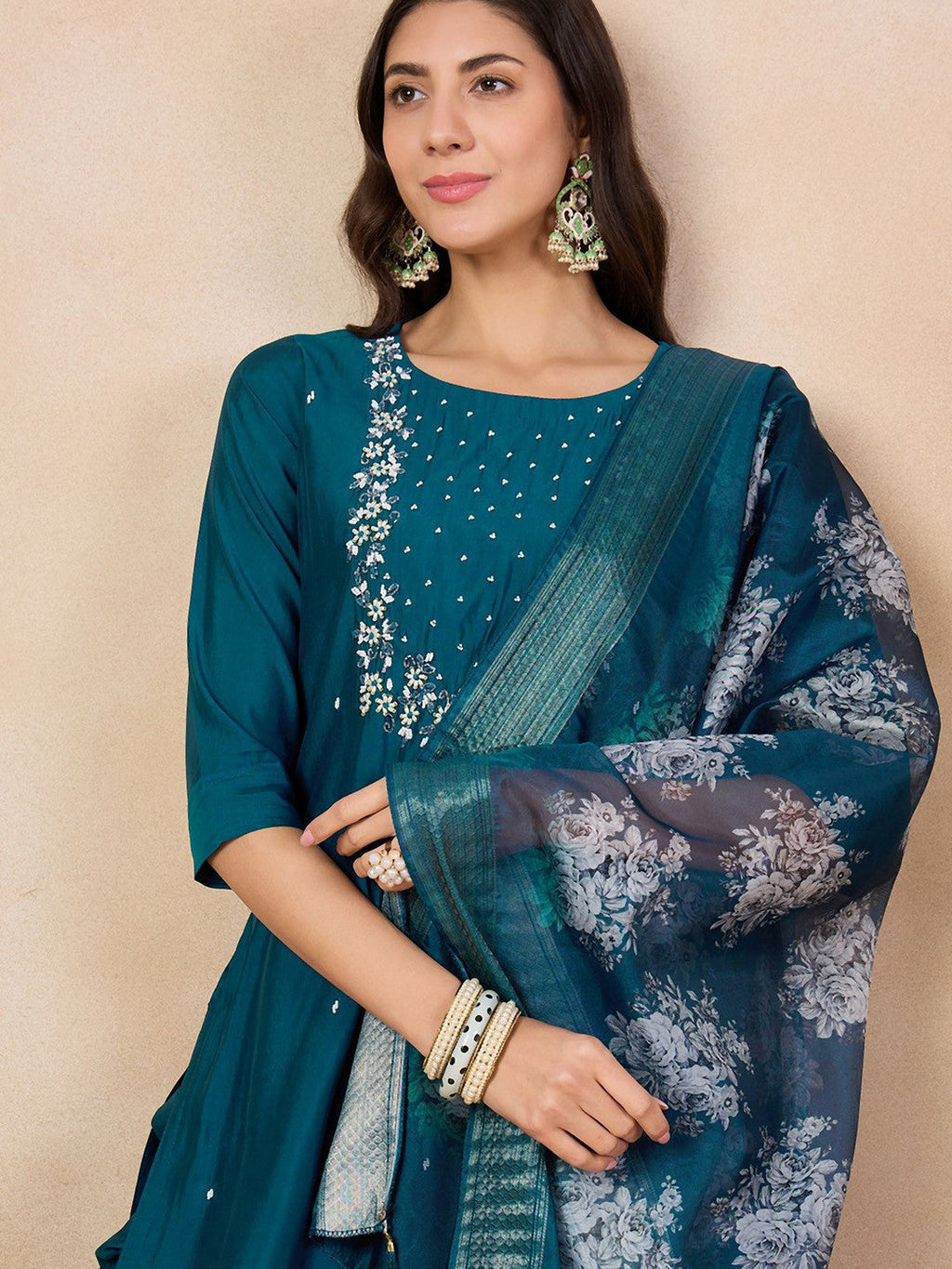 Teeya Creation More Peach Color Viscose Chanderi Embroidery Work Fully Stitched Kurti Set - Distacart