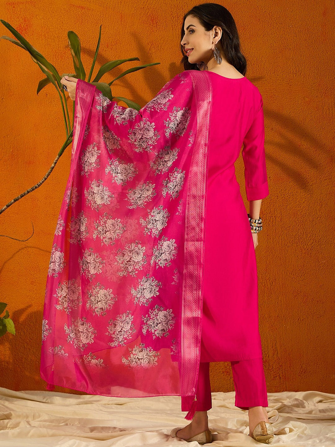 Teeya Creation Pink Color Viscose Chanderi Embroidery Work Fully Stitched Kurti Set - Distacart