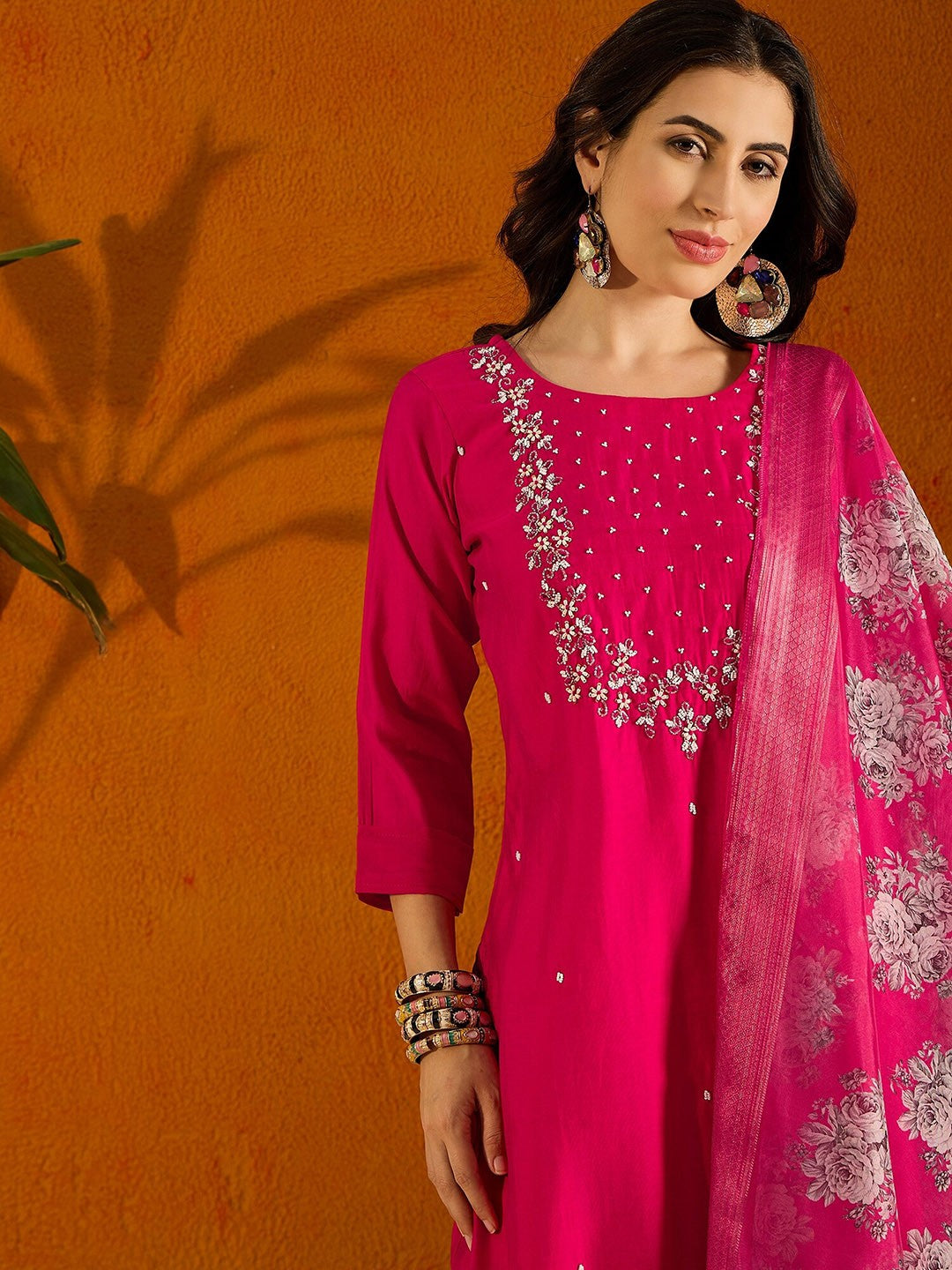 Teeya Creation Pink Color Viscose Chanderi Embroidery Work Fully Stitched Kurti Set - Distacart