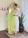 Teeya Creation White Color Viscose Chanderi Embroidery Work Fully Stitched Kurti Set - Distacart