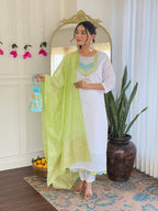 Teeya Creation White Color Viscose Chanderi Embroidery Work Fully Stitched Kurti Set - Distacart