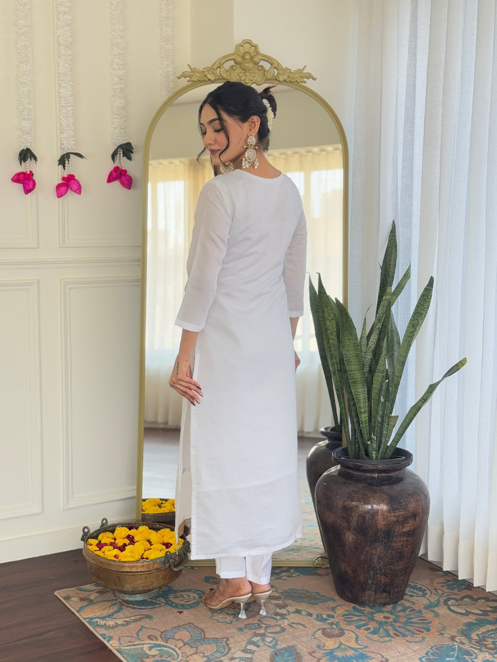 Teeya Creation White Color Viscose Chanderi Embroidery Work Fully Stitched Kurti Set - Distacart