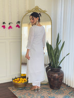 Teeya Creation White Color Viscose Chanderi Embroidery Work Fully Stitched Kurti Set - Distacart