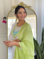 Teeya Creation White Color Viscose Chanderi Embroidery Work Fully Stitched Kurti Set - Distacart