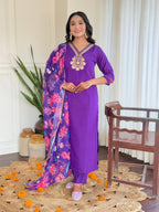 Teeya Creation Purple Color Viscose Chanderi Embroidery Work Fully Stitched Kurti Set - Distacart