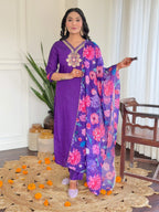 Teeya Creation Purple Color Viscose Chanderi Embroidery Work Fully Stitched Kurti Set - Distacart