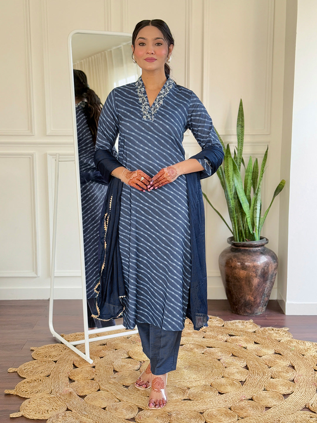 Teeya Creation Grey Color MUSLIN Embroidery Work Fully Stitched Kurti Set - Distacart