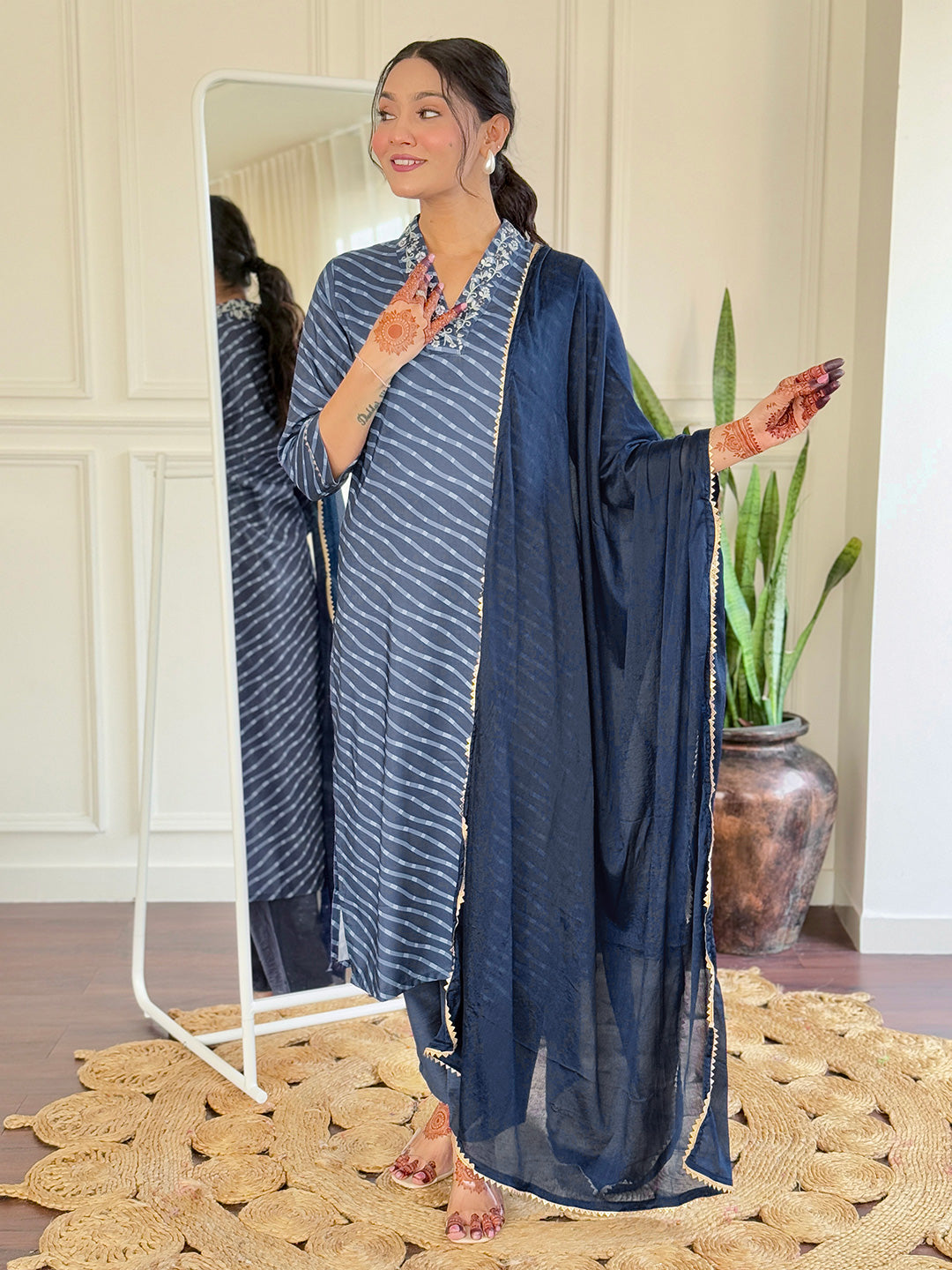 Teeya Creation Grey Color MUSLIN Embroidery Work Fully Stitched Kurti Set - Distacart