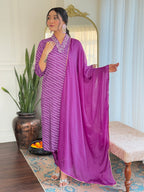 Teeya Creation Purple Color MUSLIN Embroidery Work Fully Stitched Kurti Set - Distacart