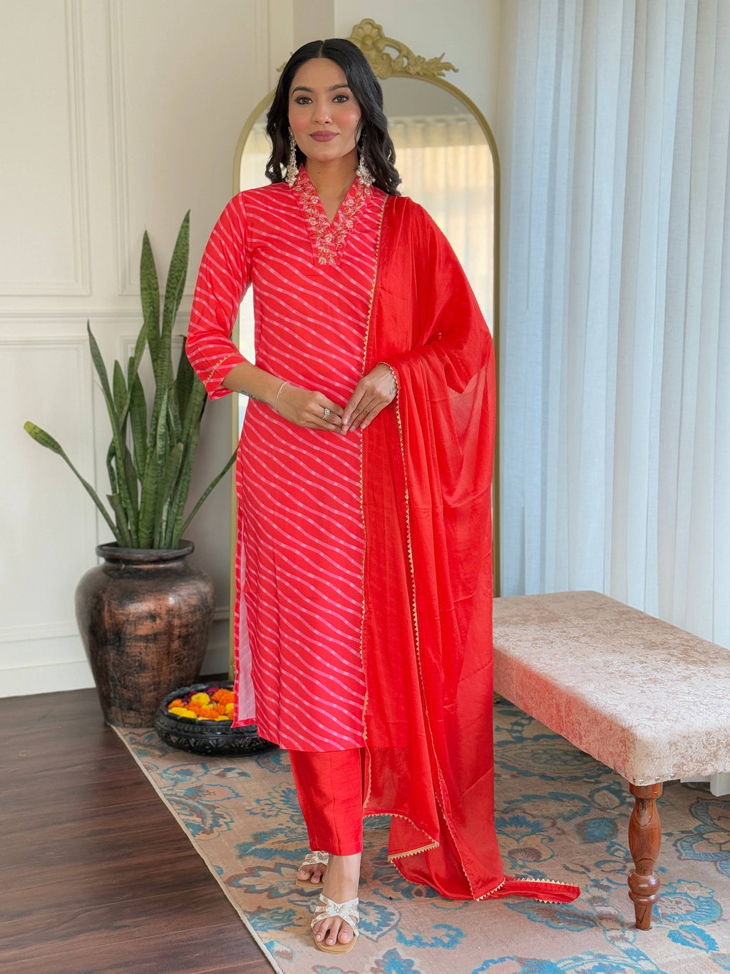 Teeya Creation Red Color MUSLIN Embroidery Work Fully Stitched Kurti Set - Distacart