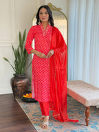 Teeya Creation Red Color MUSLIN Embroidery Work Fully Stitched Kurti Set - Distacart