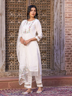 Teeya Creation White Color Viscose Chanderi Embroidery Work Fully Stitched Kurti Set - Distacart