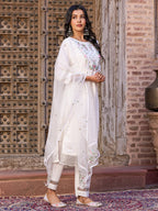 Teeya Creation White Color Viscose Chanderi Embroidery Work Fully Stitched Kurti Set - Distacart