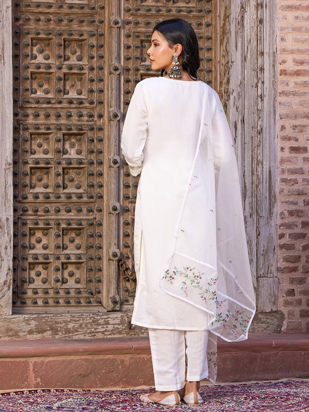 Teeya Creation White Color Viscose Chanderi Embroidery Work Fully Stitched Kurti Set - Distacart