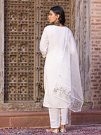 Teeya Creation White Color Viscose Chanderi Embroidery Work Fully Stitched Kurti Set - Distacart