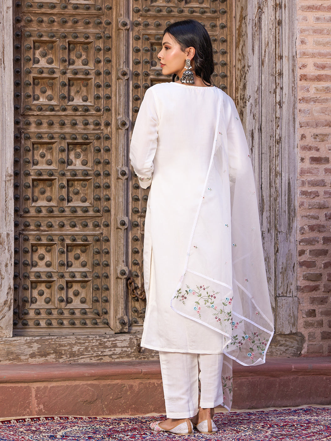 Teeya Creation White Color Viscose Chanderi Embroidery Work Fully Stitched Kurti Set - Distacart