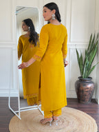 Teeya Creation Yellow Color Viscose Chanderi Embroidery Work Fully Stitched Kurti Set - Distacart