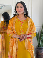 Teeya Creation Yellow Color Viscose Chanderi Embroidery Work Fully Stitched Kurti Set - Distacart